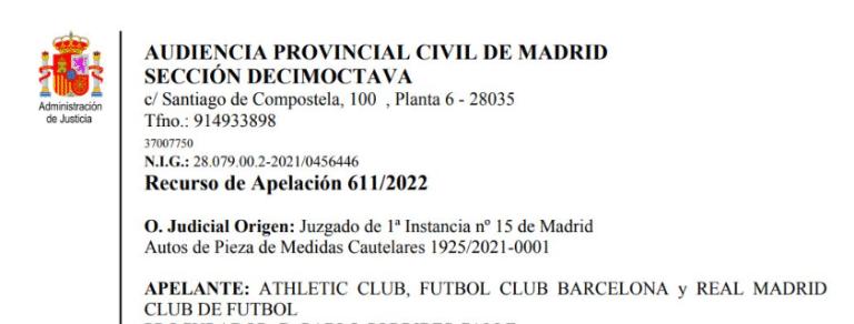Denegadas las medidas cautelares solicitadas por Real Madrid, FC Barcelona y Athletic Club contra LaLiga Impulso