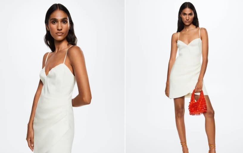 Vestido de lino con pliegues de Mango