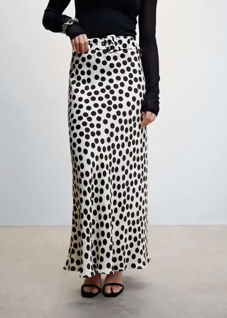 Mango - Falda estampada lunares cinturón
