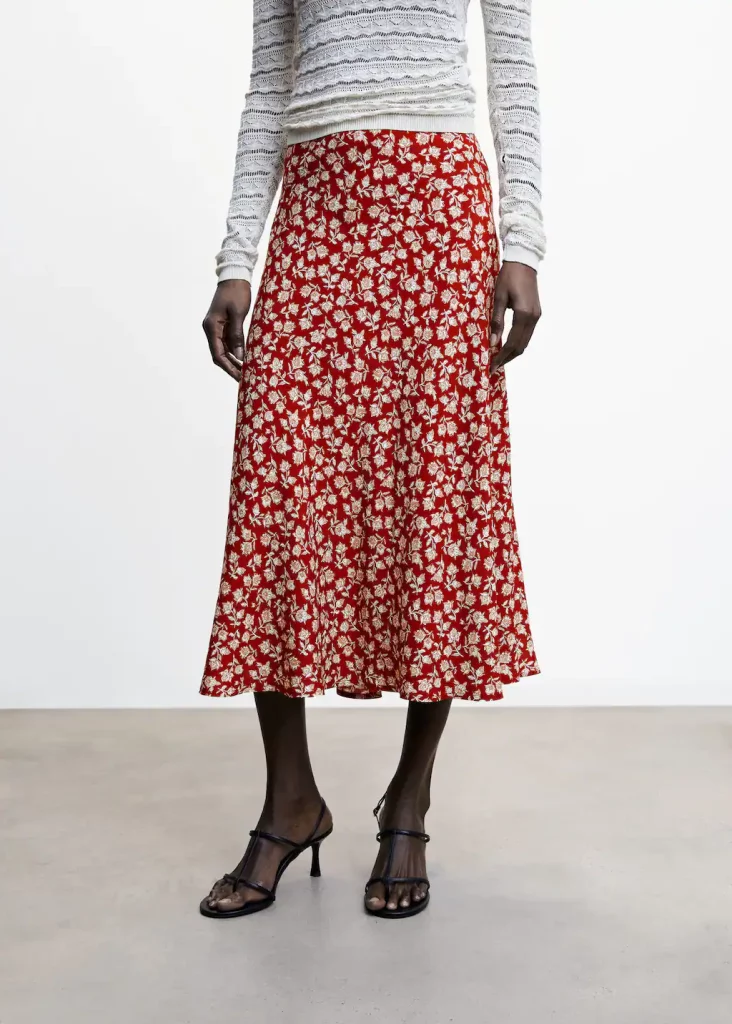 Mango - Falda midi flores
