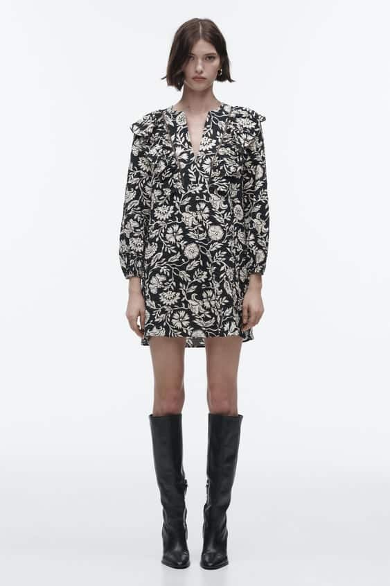 Zara - Vestido Estampado Volante