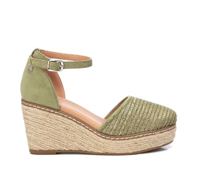 Alpargatas de cuña de mujer color verde con cierre de hebilla el corte ingles