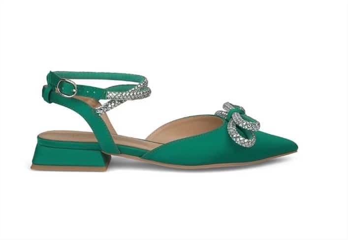 Bailarina de mujer Vya con lazo de pedreria en verde