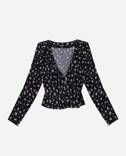 Blusa de mujer fruncida con estampado de flores