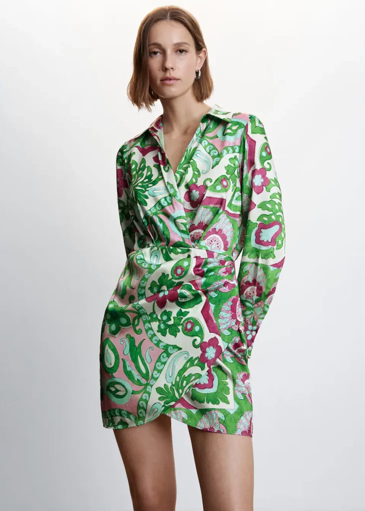 Mango - Vestido satinado cruzado