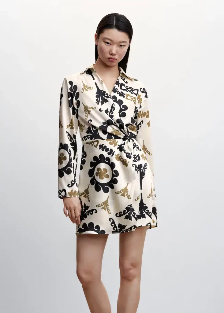 Mango - Vestido satinado estampado