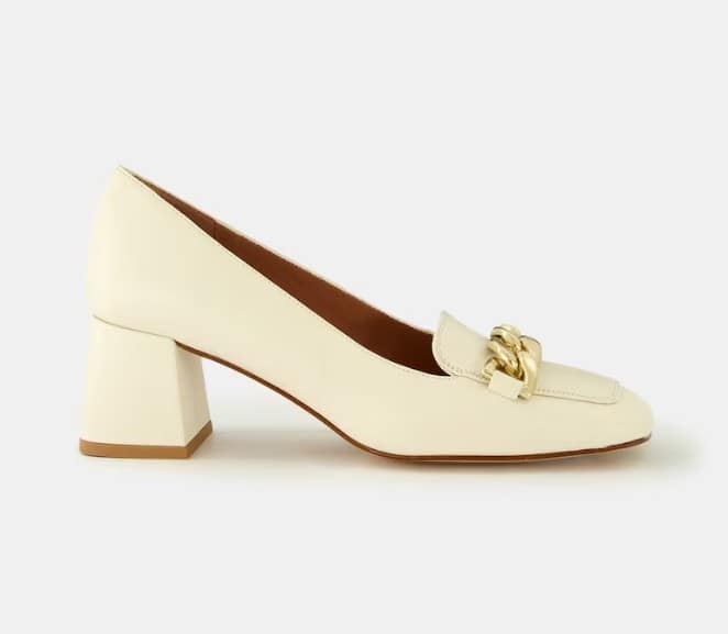 Mocasines de mujer con puntera cuadrada adorno de cadena y tacón bloque blanco el corte ingles