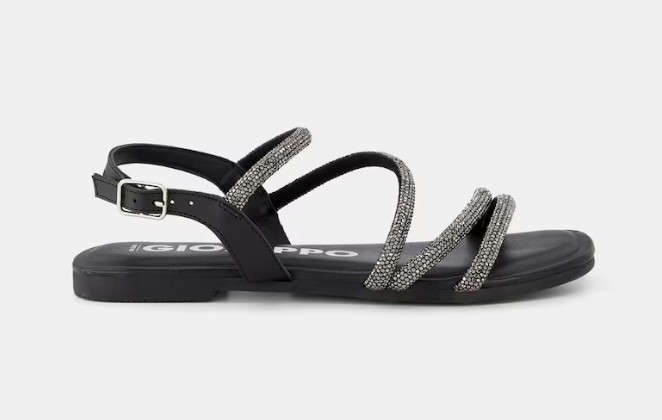 Las sandalias planas de tiras de El Corte Inglés que no te quitarás este verano 7 Sandalias de mujer en negro planas de tiras finas con detalle de strass y cierre de hebilla