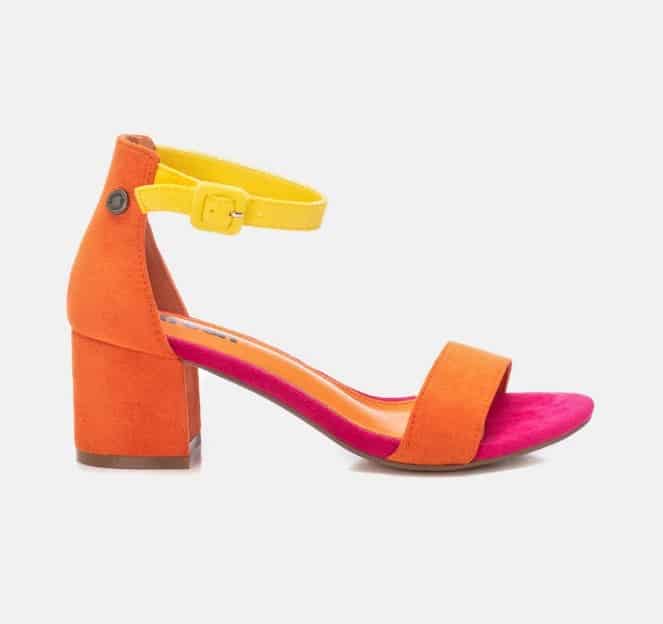 Sandalias de tacon de mujer color naranja con cierre de hebilla