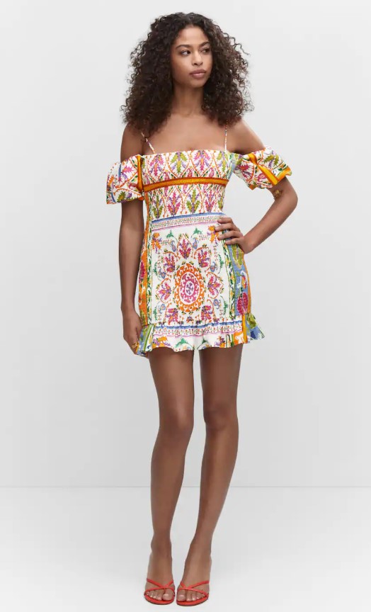 Vestido fruncido manga abullonada