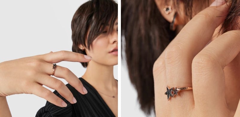 Anillo con baño de oro rosa 18 kt sobre plata espinela y rubí Teddy Bear Stars