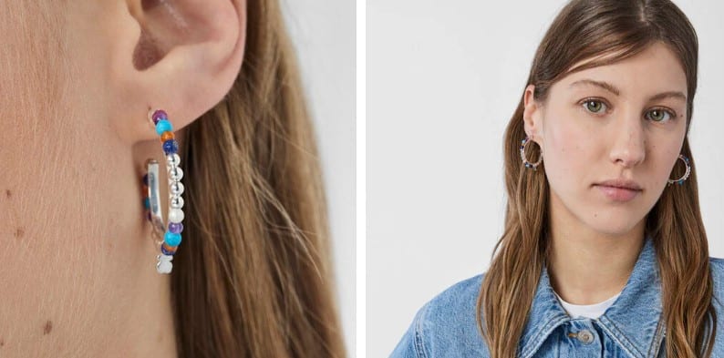 Pendientes aro de plata con perlas y gemas Oceaan Color