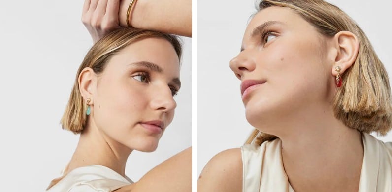 Pendientes con baño de oro 18 kt sobre plata, cornalina y calcedonia Oceaan Color