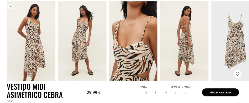 8 vestidos baratos de Stradivarius para ir a la moda sin dejarse el sueldo 88 Vestido midi asimétrico cebra de Stradivarius