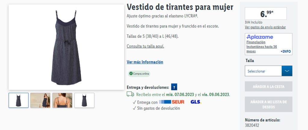 Vestido de tirantes para mujer de la colección de Lidl