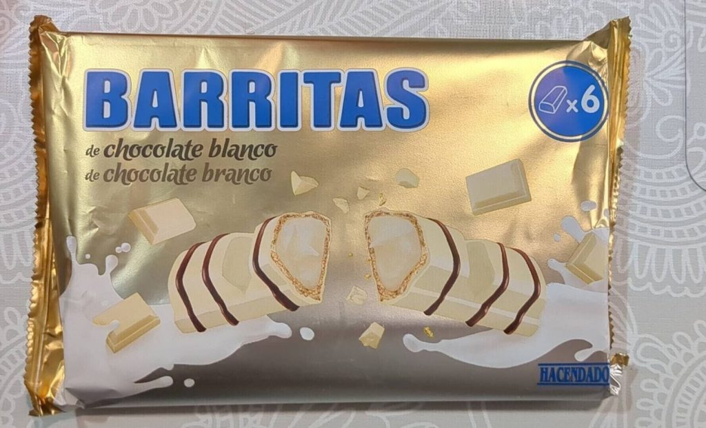 Barritas de barquillo Hacendado con chocolate blanco