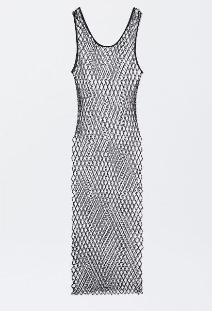 Vestido de rejilla con abalorios en liso