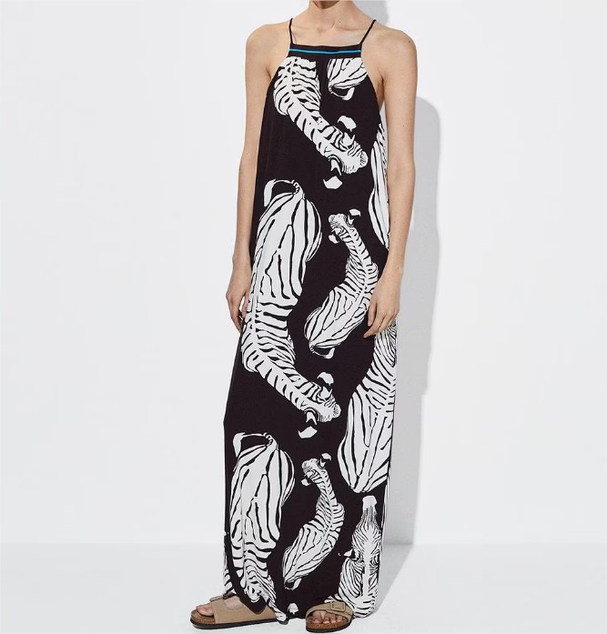 Vestido largo con cuello halter y estampado de cebras el corte ingles