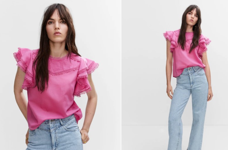 Blusa volantes bordados de Mango