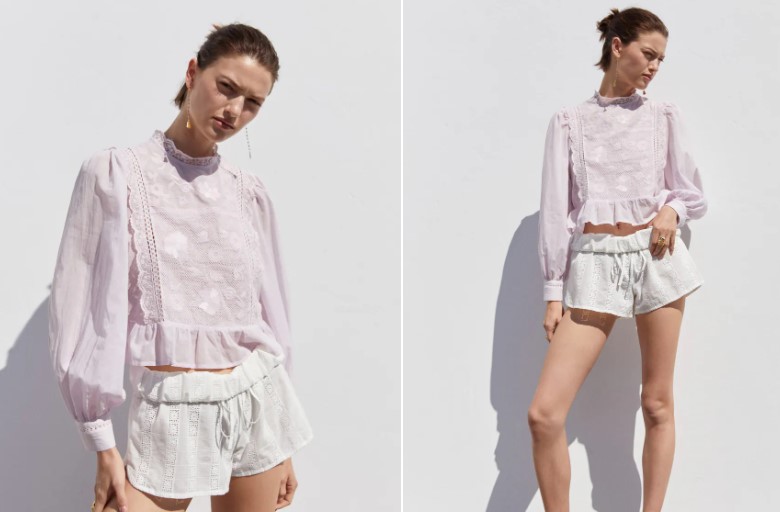 Blusa bordada manga abullonada
