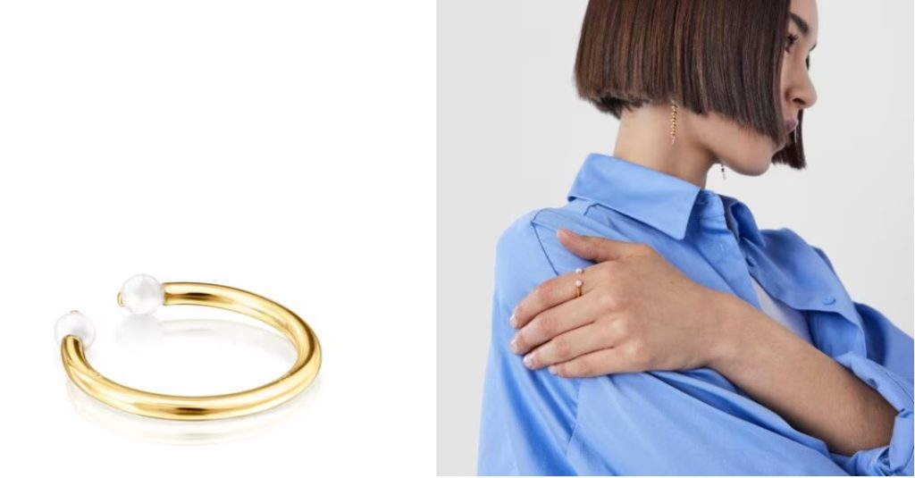 Anillo con baño de oro sobre plata y perla