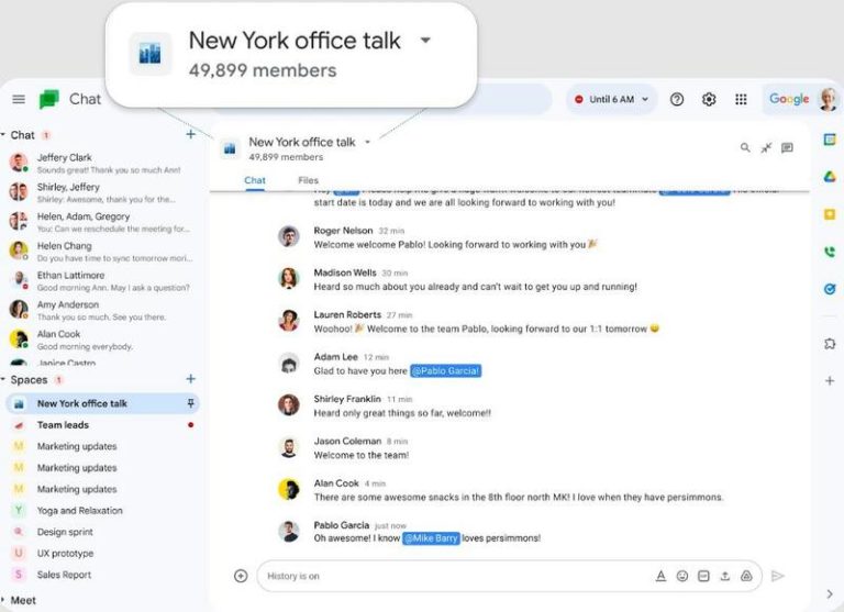 Google Chat amplía la capacidad de los espacios de 8.000 a 50.000 miembros