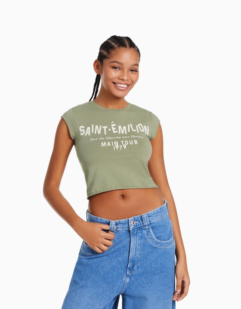 Camiseta manga corta cropped print - Bershka