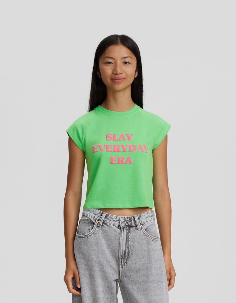 Camiseta manga corta efecto lavado print – Bershka