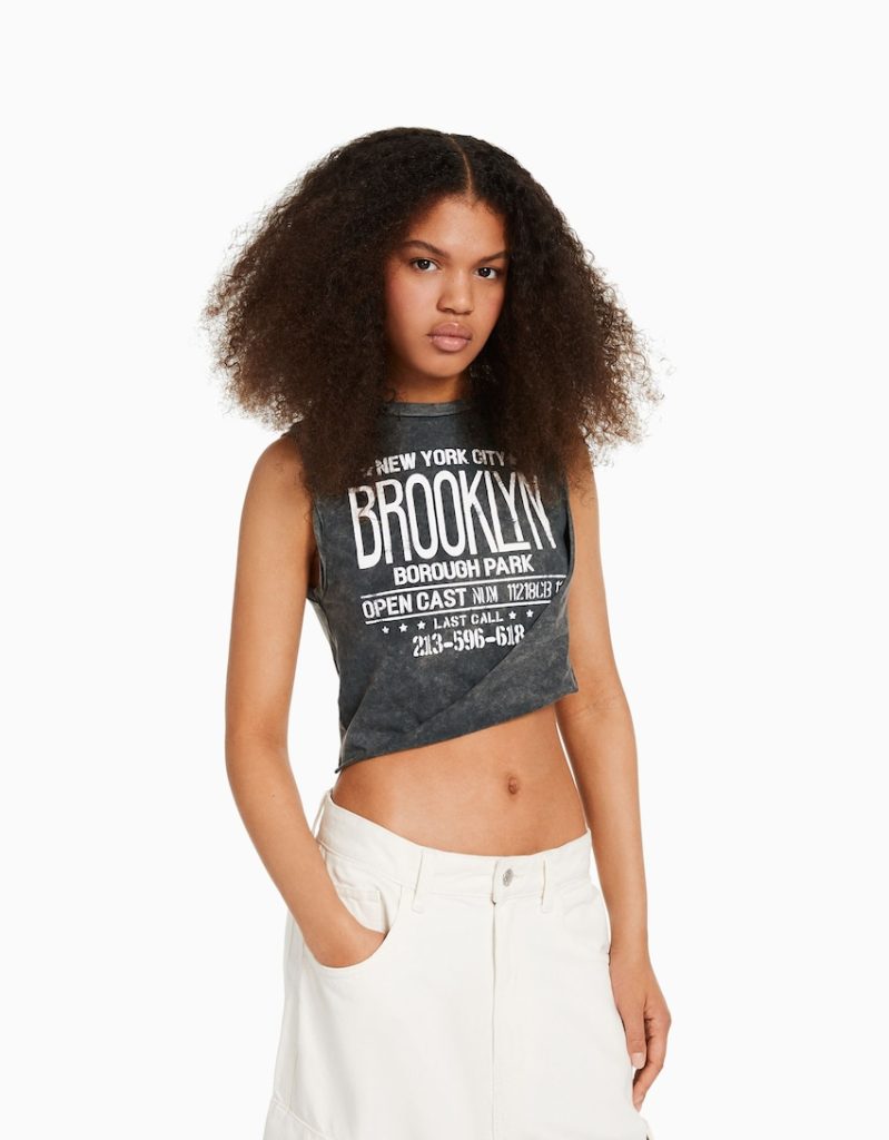 Camiseta sin mangas print Brooklyn - Bershka