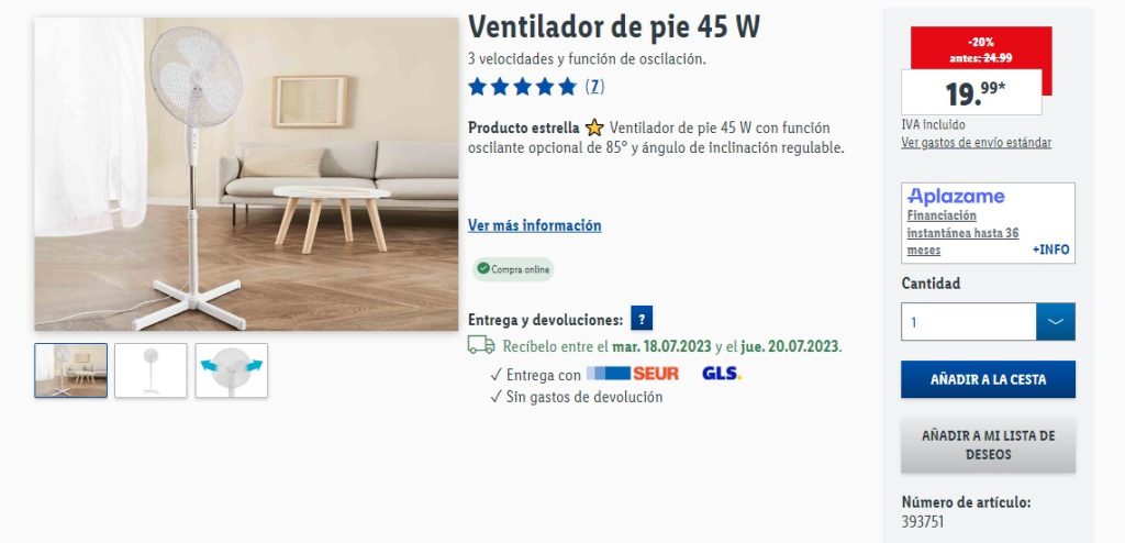 Ventilador de torre Smart Home 50 W de Lidl