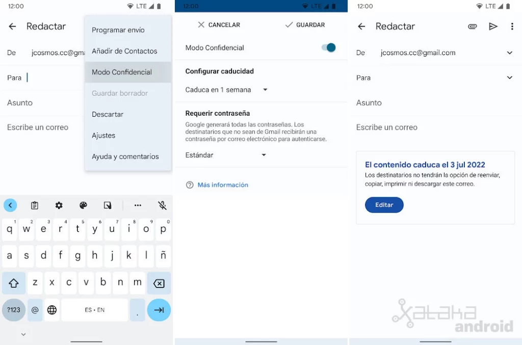7 trucos para usar Gmail en tu móvil Android 85 Utilizar el modo confidencial de Gmail desde Android