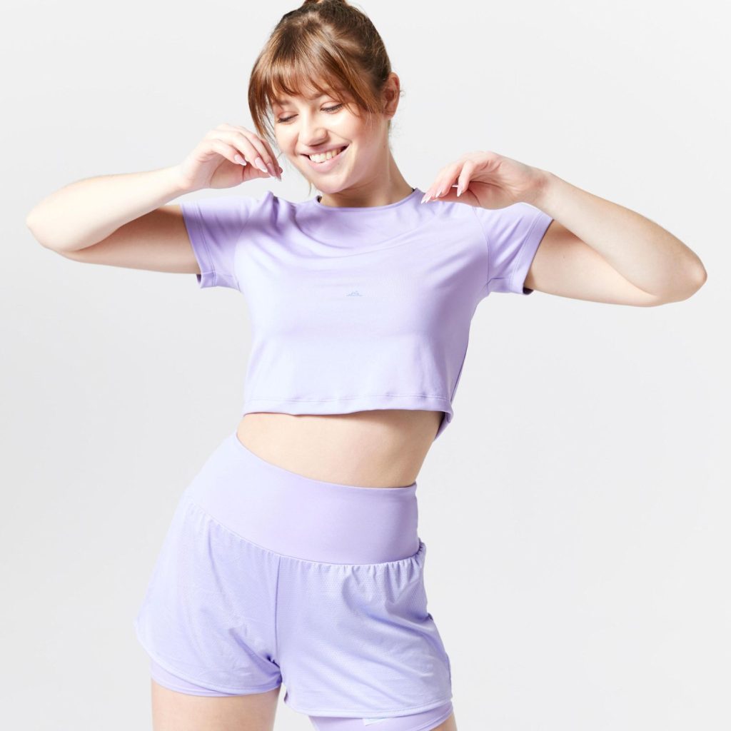 Camiseta Crop Top Fitness Cardio Mujer Violeta – Decathlon