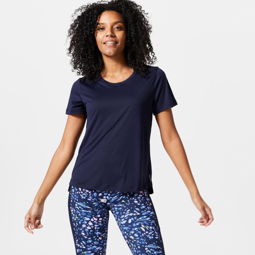 Camiseta Fitness Cardio Mujer Azul Marino Manga Corta – Decathlon
