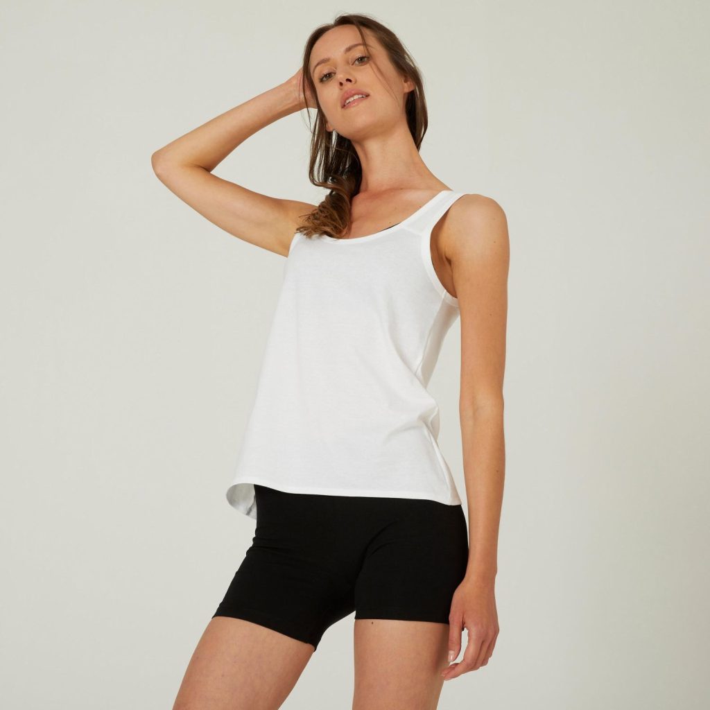 Camiseta Sin Mangas Fitness 100 Mujer Blanco Corte Recto – Decathlon