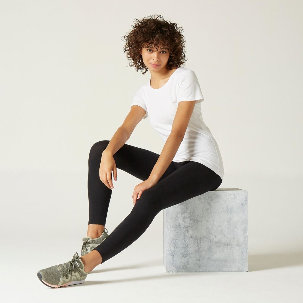 Camiseta pilates manga corta básica 100% algodón Mujer Nyamba blanco – Decathlon