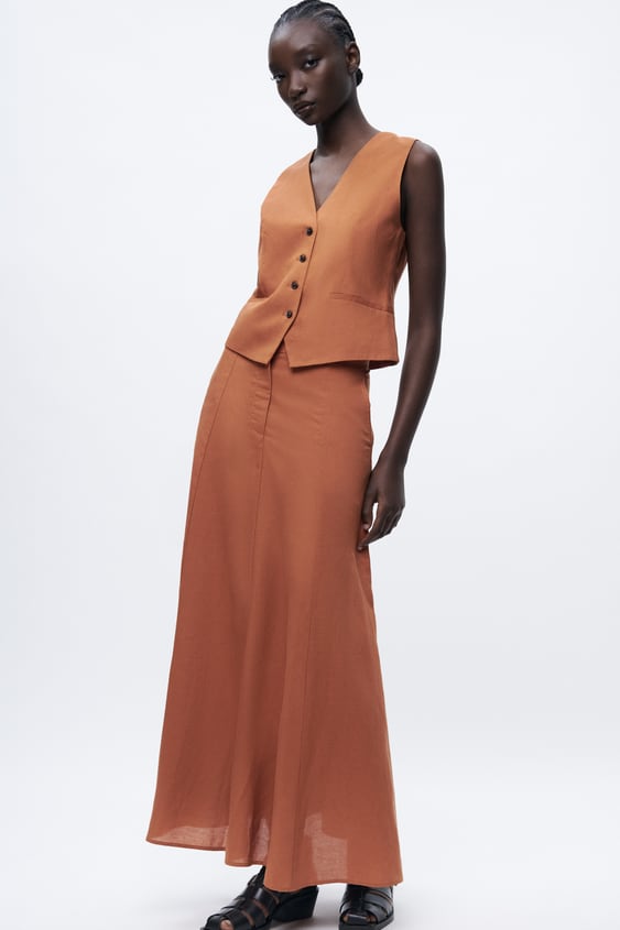 Falda Larga Con Lino – Zara