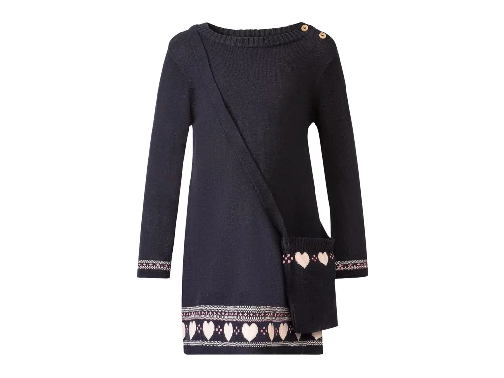Vestido de punto azul infantil con bolso de Lidl
