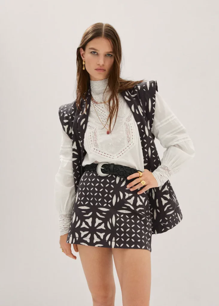 Falda de algodón bordada de Mango