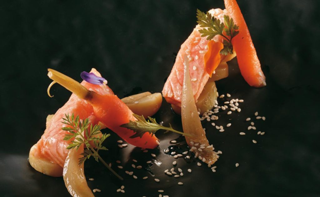 Ingredientes de la trucha en escabeche de Martín Berasategui