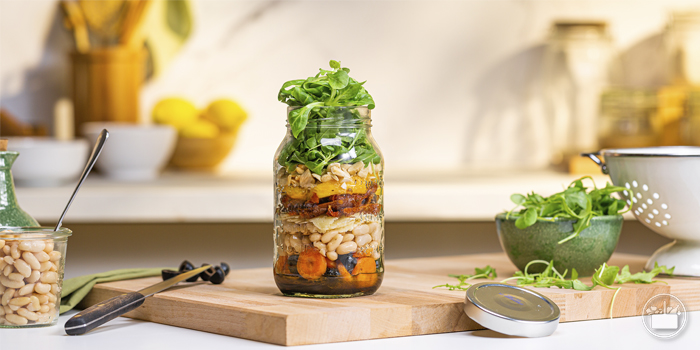 Ensalada de melocotón y rúcula