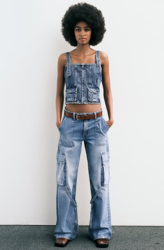 Jeans trf cargo tiro medio