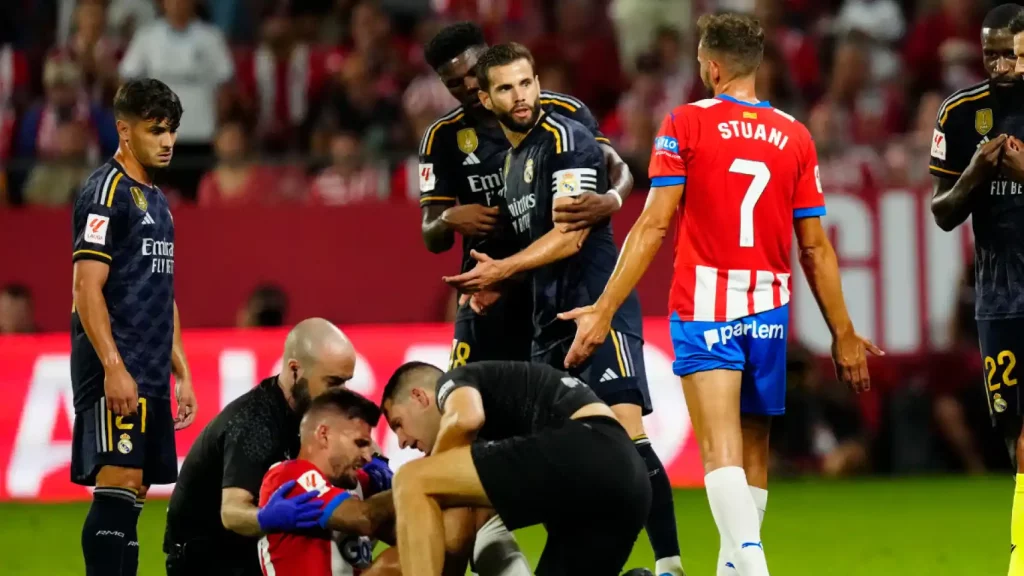 Florentino Pérez llama a Portu tras la brutal entrada de Nacho que podría tener consecuencias para el jugador del Girona 63 Portu tiene que realizarse otras pruebas médicas
