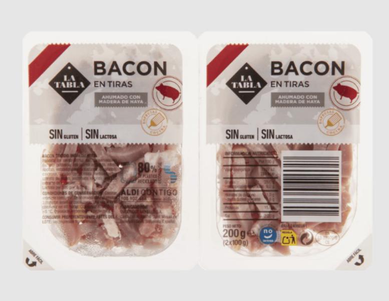 Bacon en tiras cocido y ahumado de Aldi
