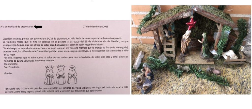 Jesucristo secuestrado roban de un Belén la figura del niño Jesús y ponen este cartel