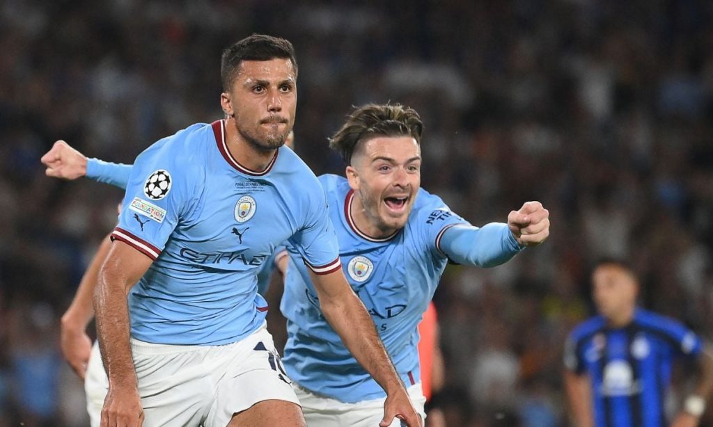 rodri y grealish celebran el gol del manchester city en la final de champions league