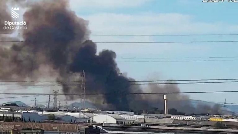 Incendio cerca de las vías del ferrocarril entre Almassora y Vila-real (Castellón)