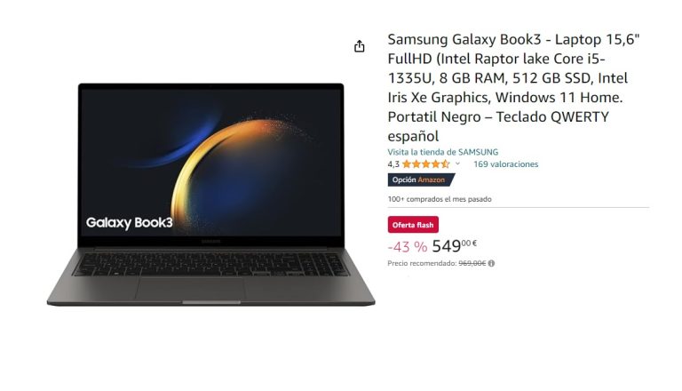 Ofertas Flash de Amazon: la laptop Samsung Galaxy Book3 de 969€ a 549€ y otras ofertas increíbles de HOY
