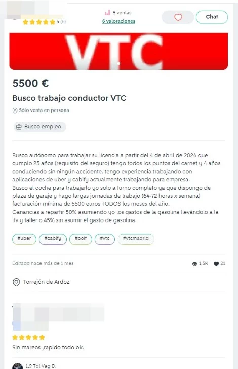 Las licencias de VTC de Cabify, Uber y Bolt llegan a Wallapop 1 WhatsApp Image 2024 06 10 at 14.05.26