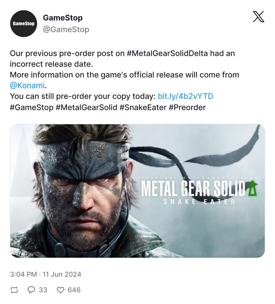 La fecha del remake Metal Gear Solid 3 se ha filtrado en una tienda, pero tiene truco 6 metal gear solid
