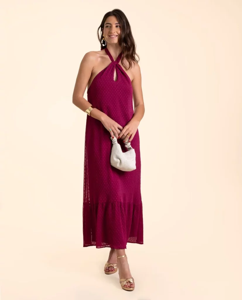 Vestido midi de plumeti con volantes